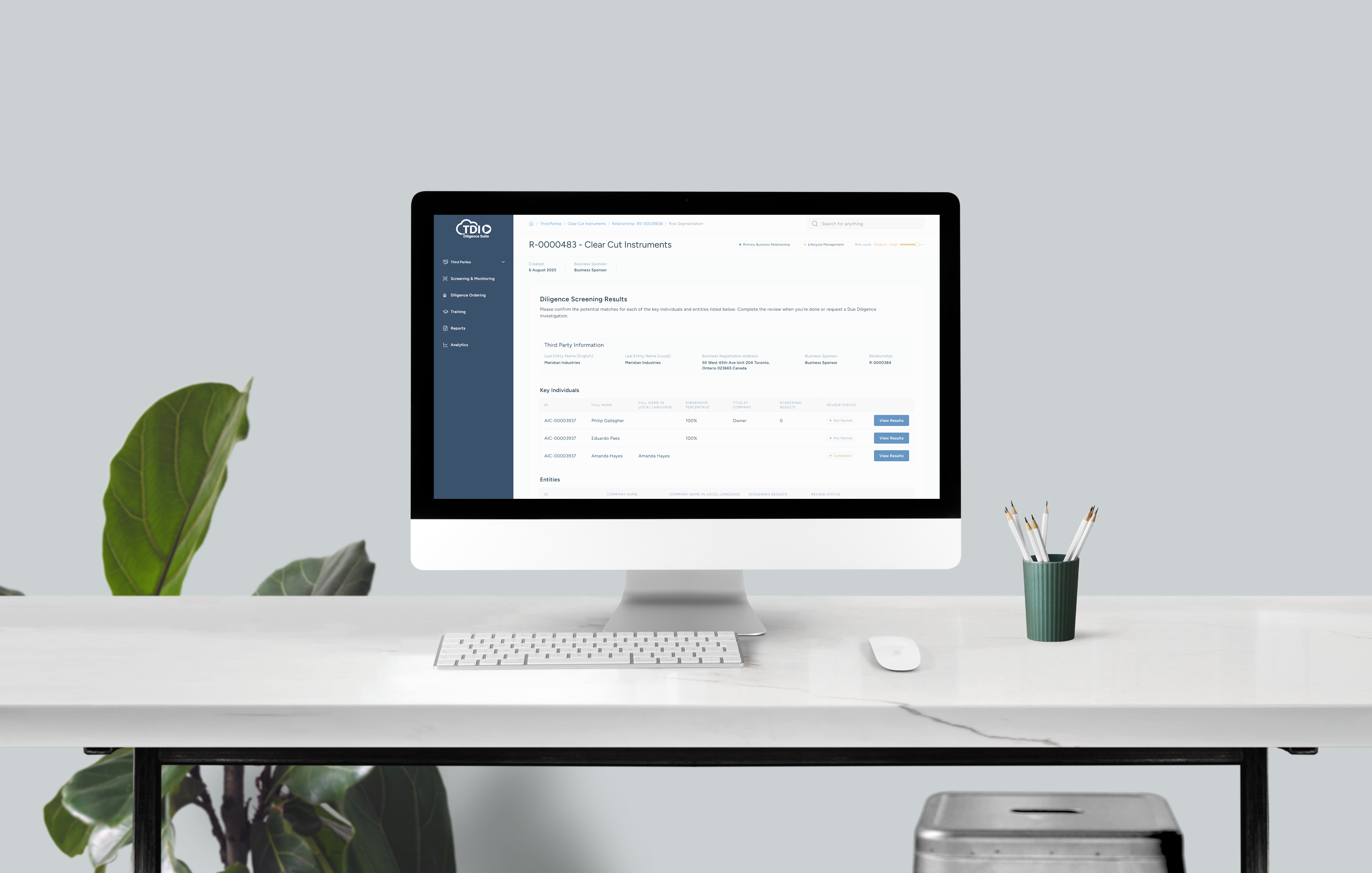 TDI Diligence Suite Screening & Monitoring screen
